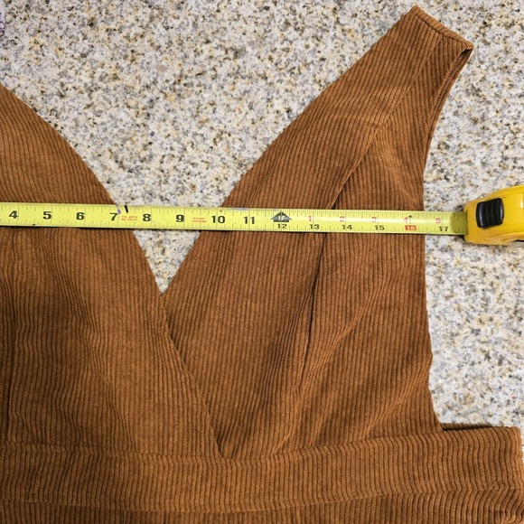 Flare Mini Overall Deep V Dress Frille Rose Women's Brown Corduroy Size 2X - Picture 8 of 11